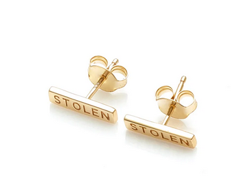 Stolen Girlfriends Club 18ct Yellow Gold Plated Tiny Stolen Bar Stud Earrings