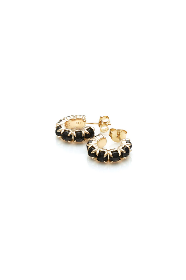 Stolen Girlfriends Club 18ct Yellow Gold Plated Black Onyx Halo Cluster Hoop Earrings