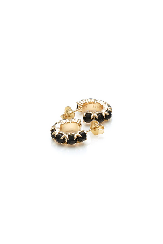 Stolen Girlfriends Club 18ct Yellow Gold Plated Black Onyx Halo Cluster Hoop Earrings