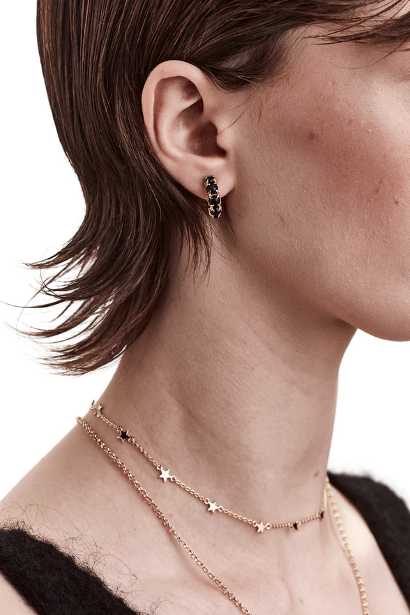 Stolen Girlfriends Club 18ct Yellow Gold Plated Black Onyx Halo Cluster Hoop Earrings