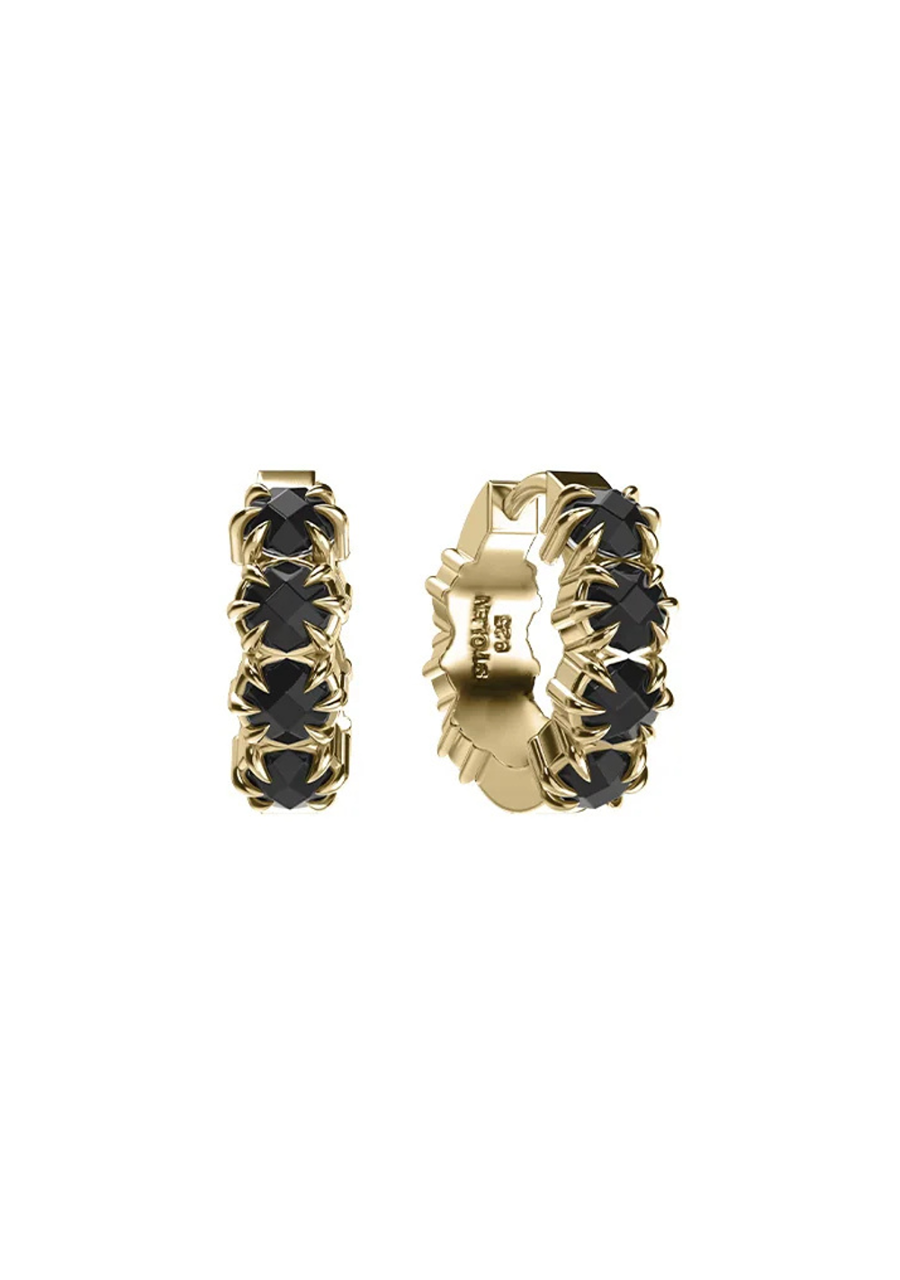 Stolen Girlfriends Club 18ct Yellow Gold Plated Black Onyx Halo Cluster Hoop Earrings