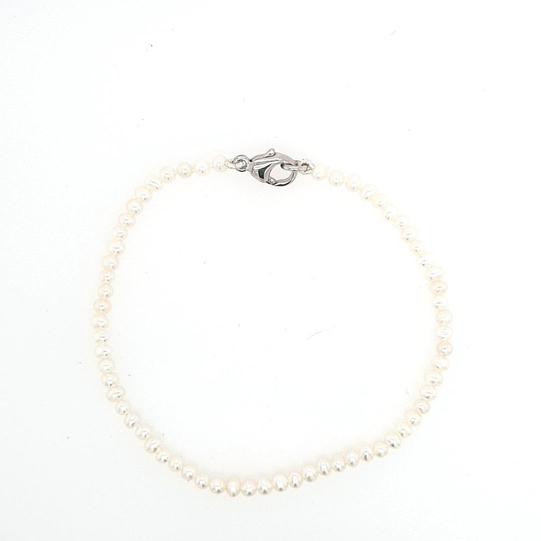 Fresh Water White Semi Round Pearls with Silver Clasp Bracelet