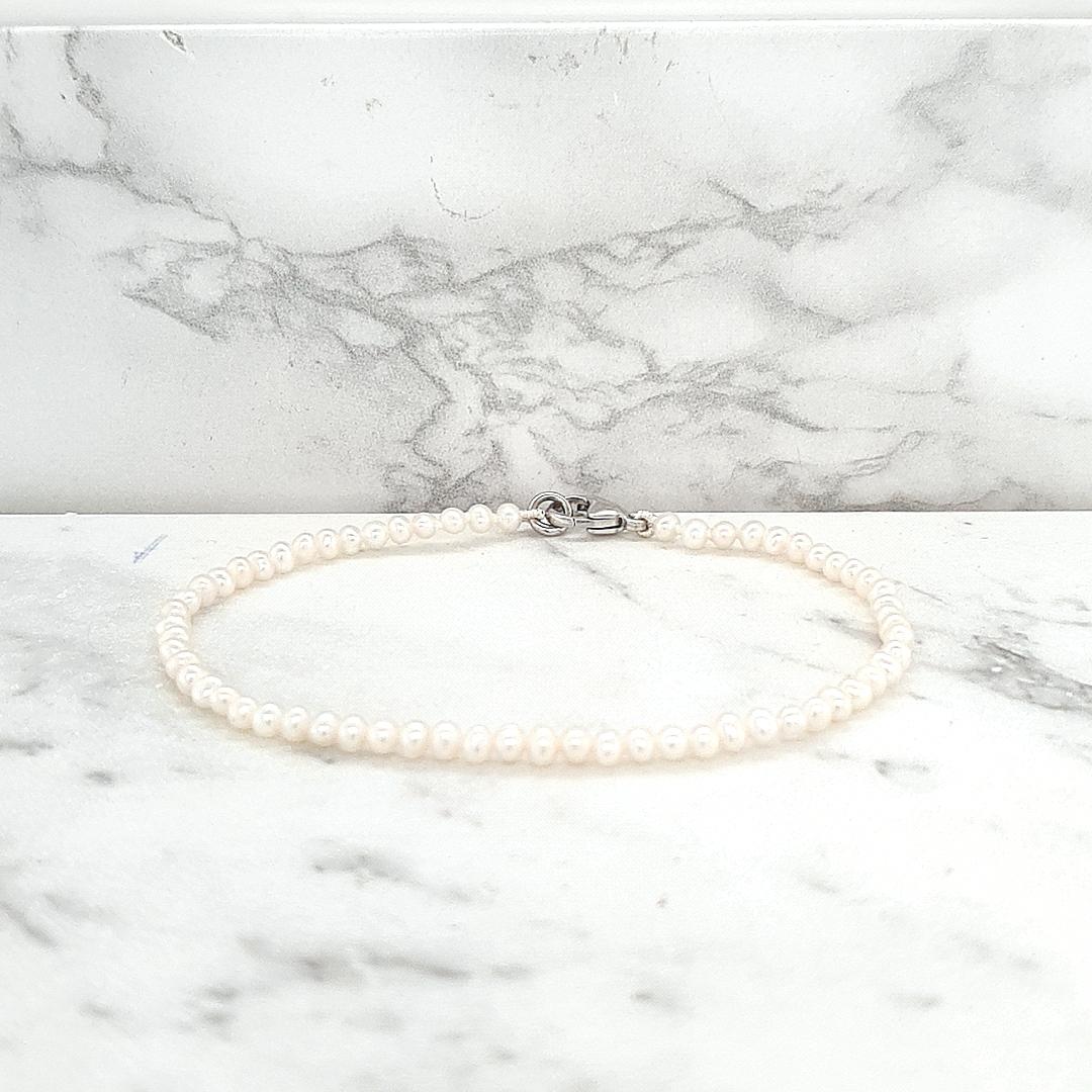 Fresh Water White Semi Round Pearls with Silver Clasp Bracelet