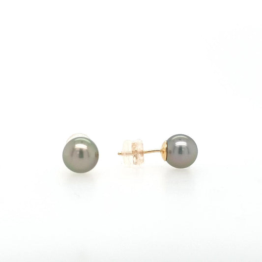 9ct Yellow Gold 8-9mm Round Tahitian Pearl Stud Earrings