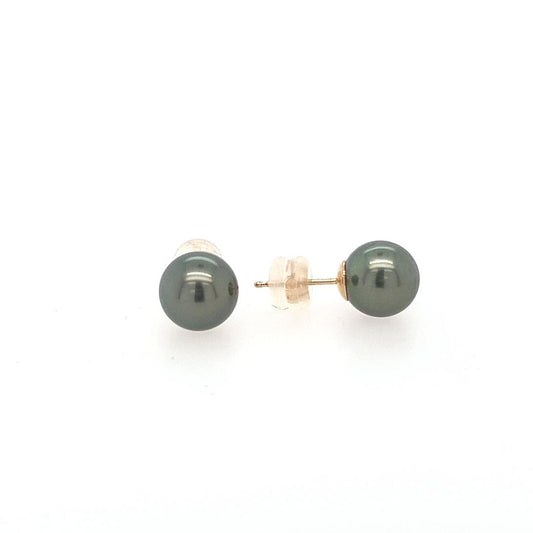 9ct Yellow Gold 9-10mm Round C Grade Tahitian Pearl Stud Earrings