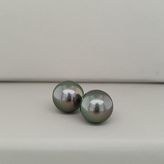 9ct Yellow Gold 10-11mm Round C Grade Tahitian Pearl Stud Earrings