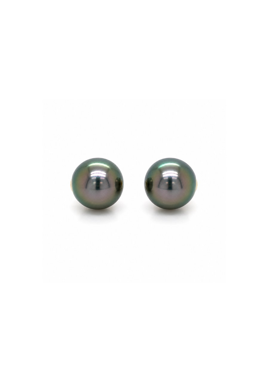 9ct Yellow Gold 10-11mm Round C Grade Tahitian Pearl Stud Earrings