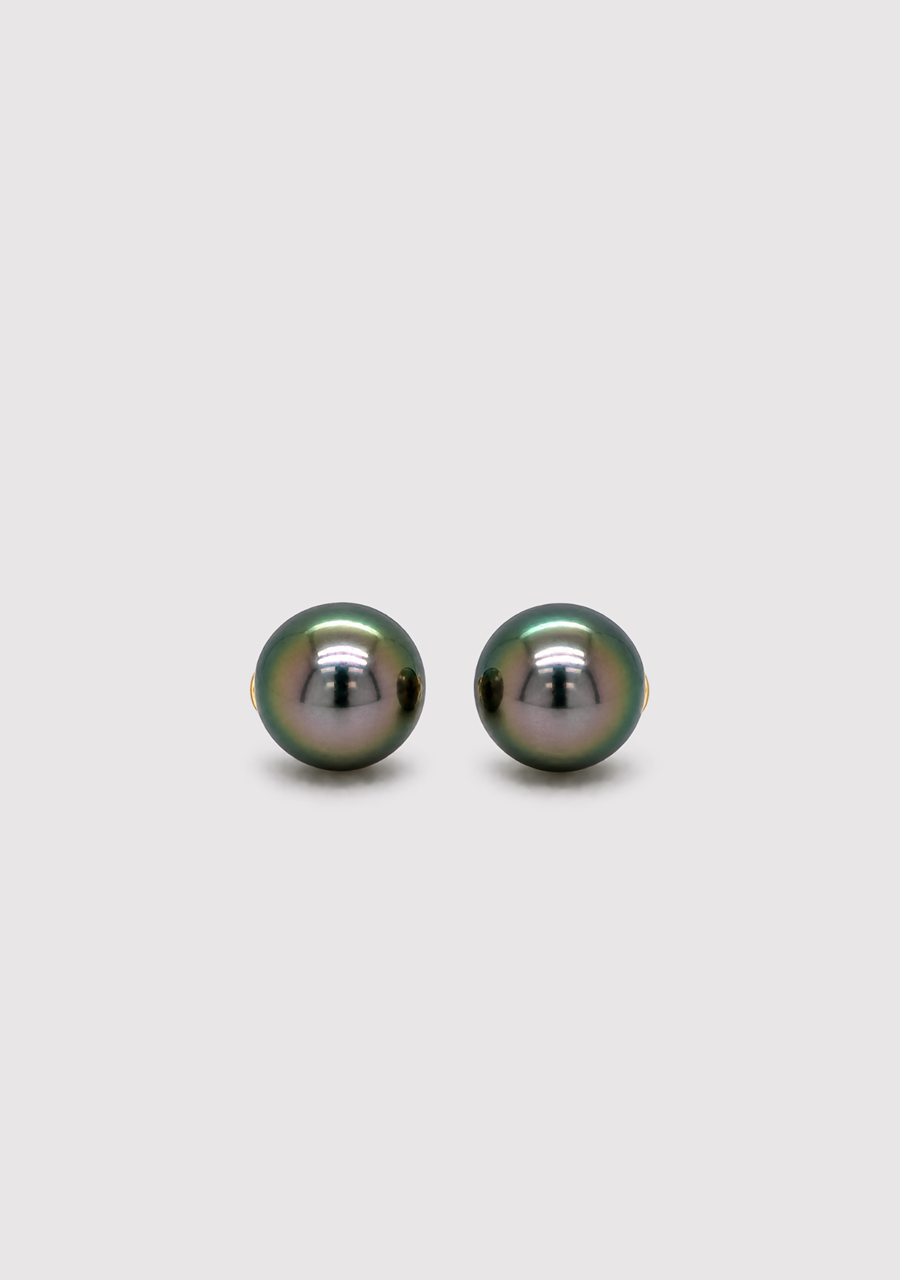 9ct Yellow Gold 10-11mm Round C Grade Tahitian Pearl Stud Earrings