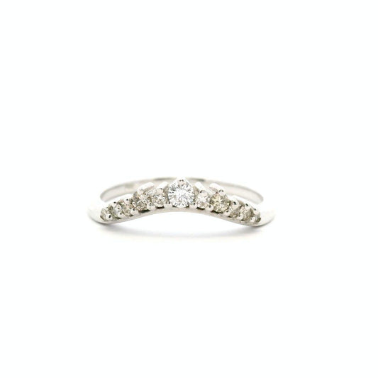 9ct White Gold Diamond Crown Curved Ring