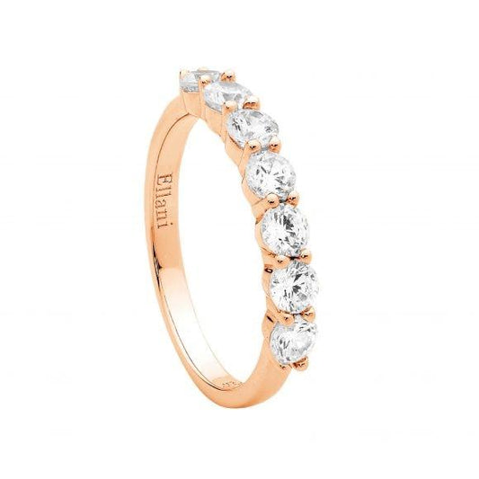 Ellani Sterling Silve & IP Rose Gold Plated 7mm x 3.5mm White Cubic Zirconia Ring