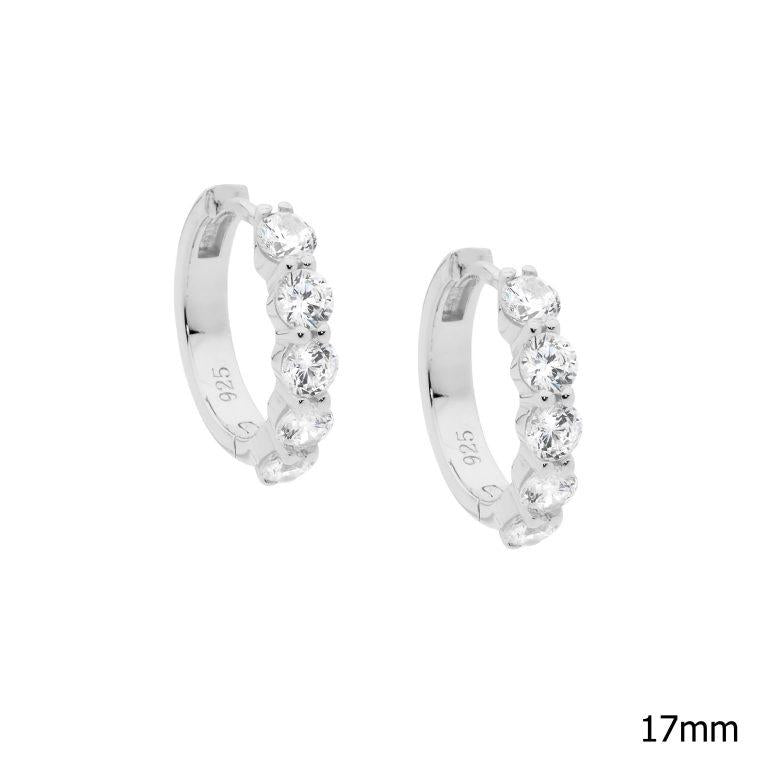 Ellani Sterling Silver 5mm x 3.5mm White Cubic Zirconia 17mm Huggie Hoop Earrings