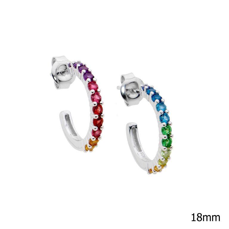 Ellani Sterling Silver Multi Coloured Cubic Zirconia Claw Set 18mm Hoop Stud Earrings