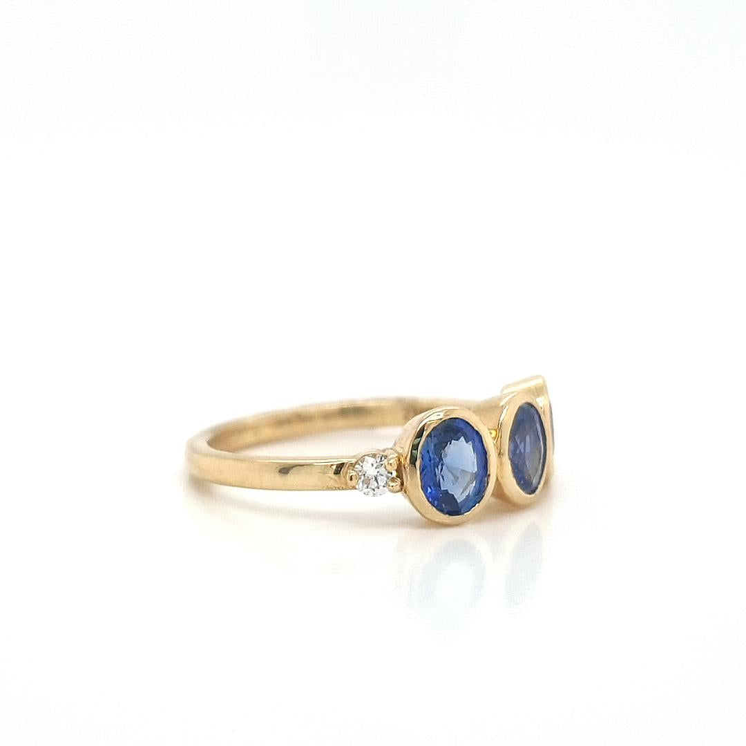 Sapphire & Diamond 9ct Yellow Gold Bezel & Claw Set Ring