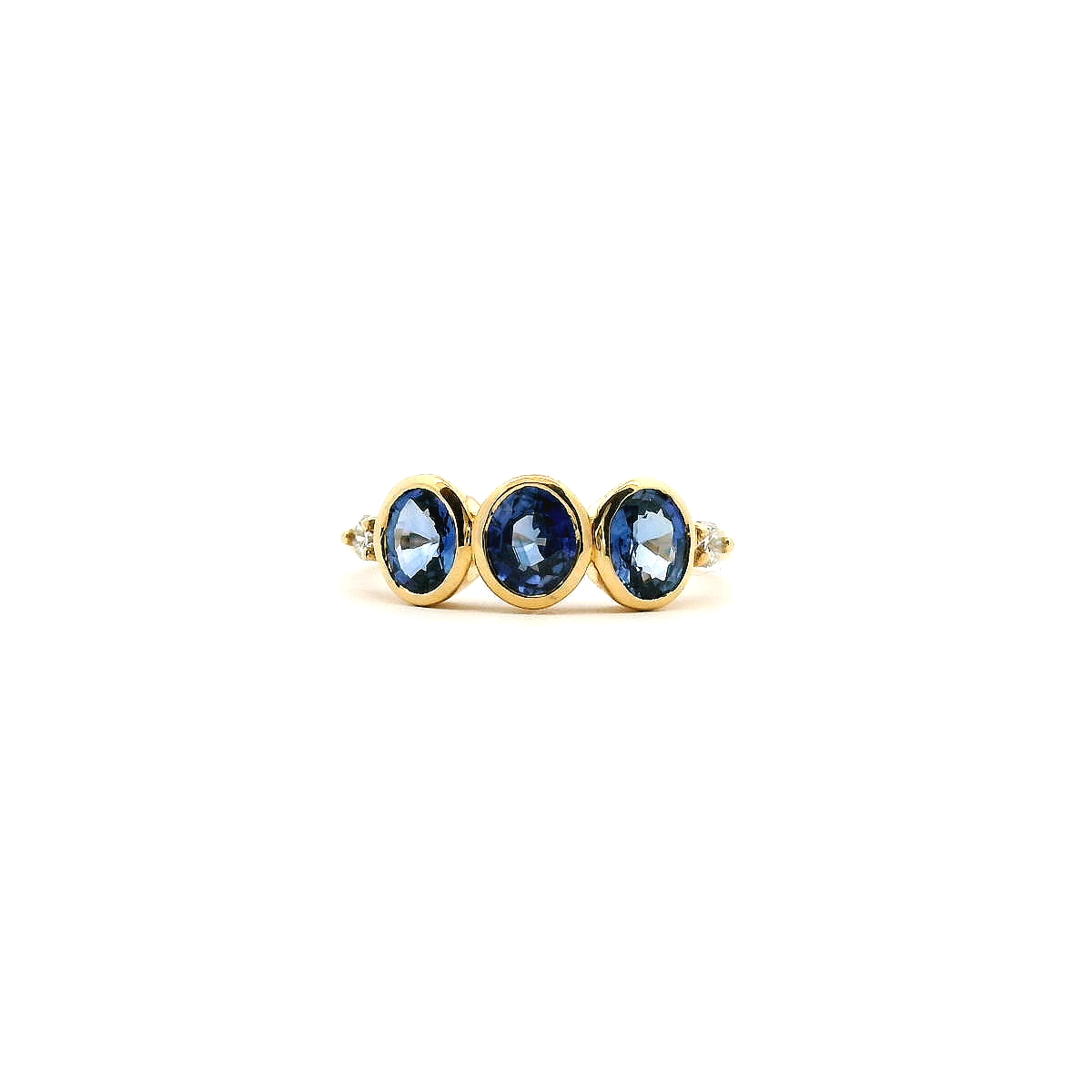 Sapphire & Diamond 9ct Yellow Gold Bezel & Claw Set Ring