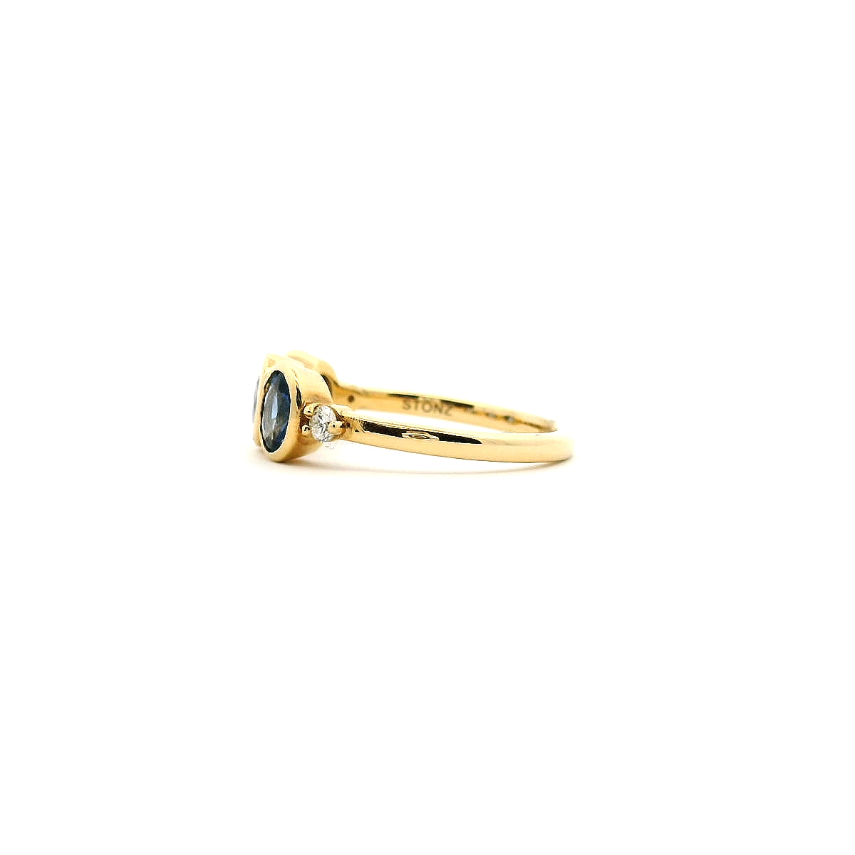 Sapphire & Diamond 9ct Yellow Gold Bezel & Claw Set Ring