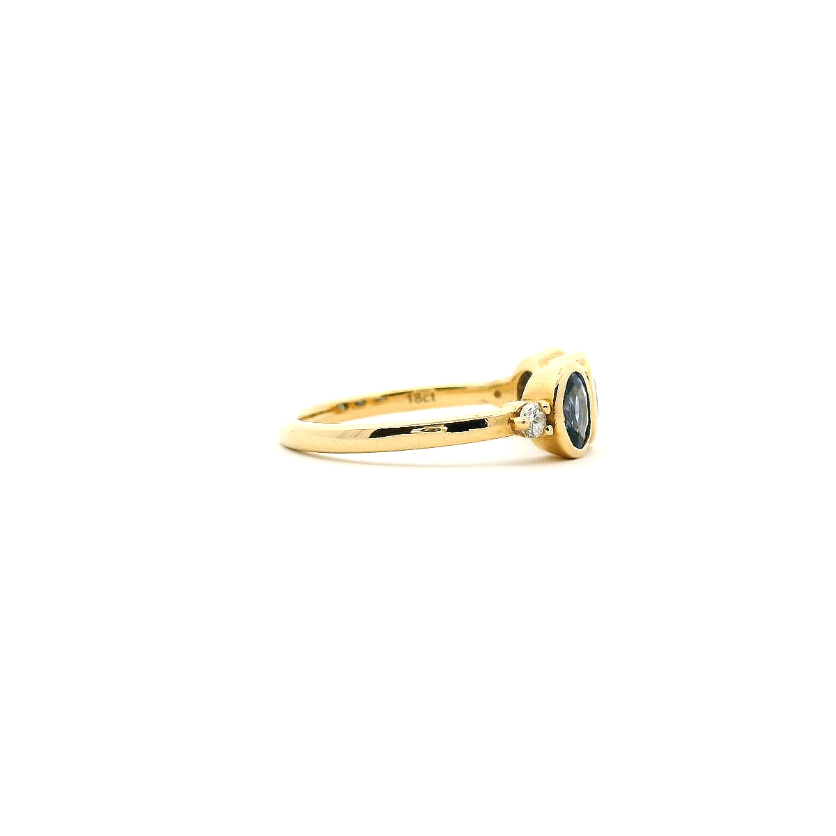 Sapphire & Diamond 9ct Yellow Gold Bezel & Claw Set Ring