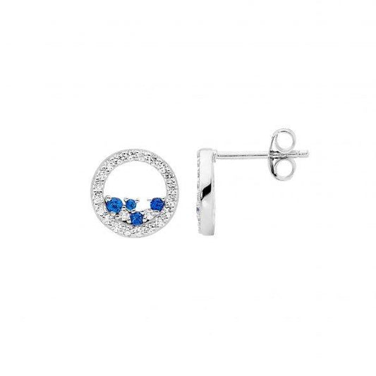 Ellani Sterling Silver White & Blue Cubic Zirconia 10mm Open Circle Stud Earring