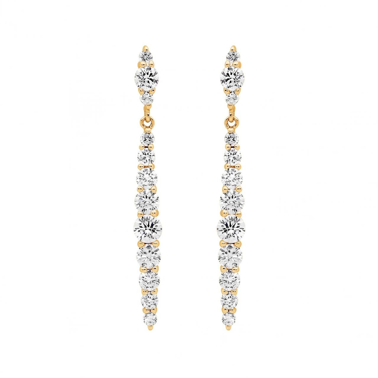 Ellani Sterling Silver & IP Yellow Gold Plated Gradual White Cubic Zirconia Drop Stud Earrings