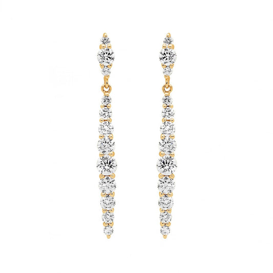 Ellani Sterling Silver & IP Yellow Gold Plated Gradual White Cubic Zirconia Drop Stud Earrings