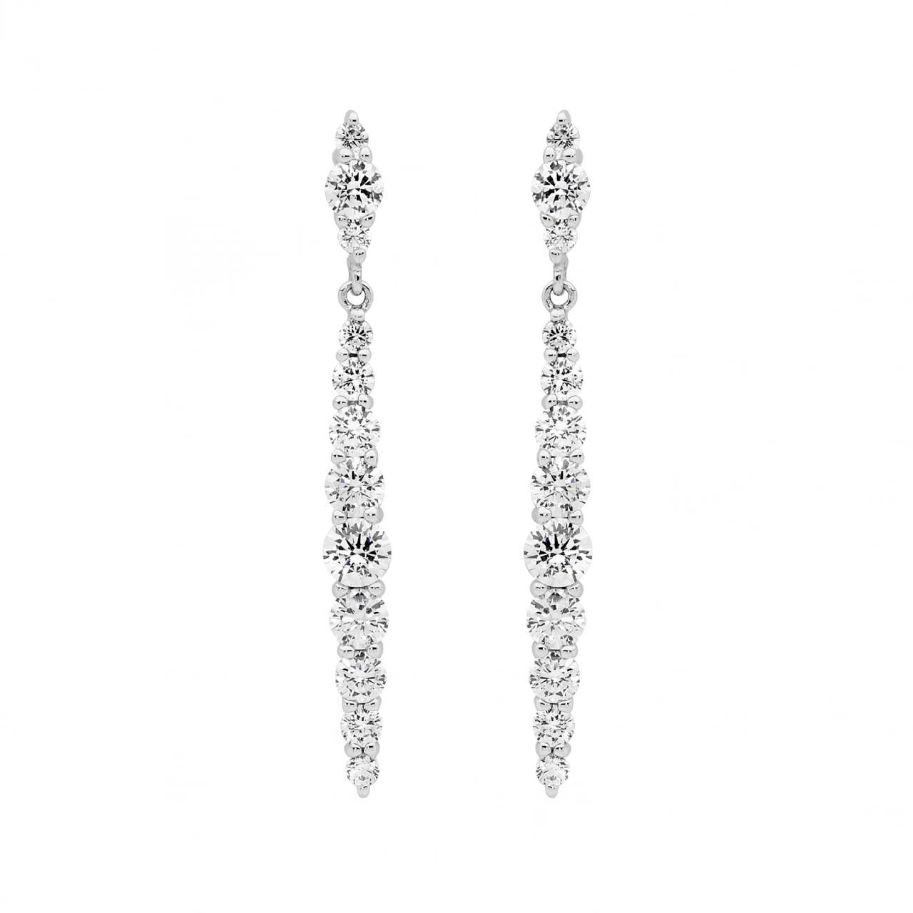 Ellani Sterling Silver Gradual White Cubic Zirconia Drop Stud Earrings