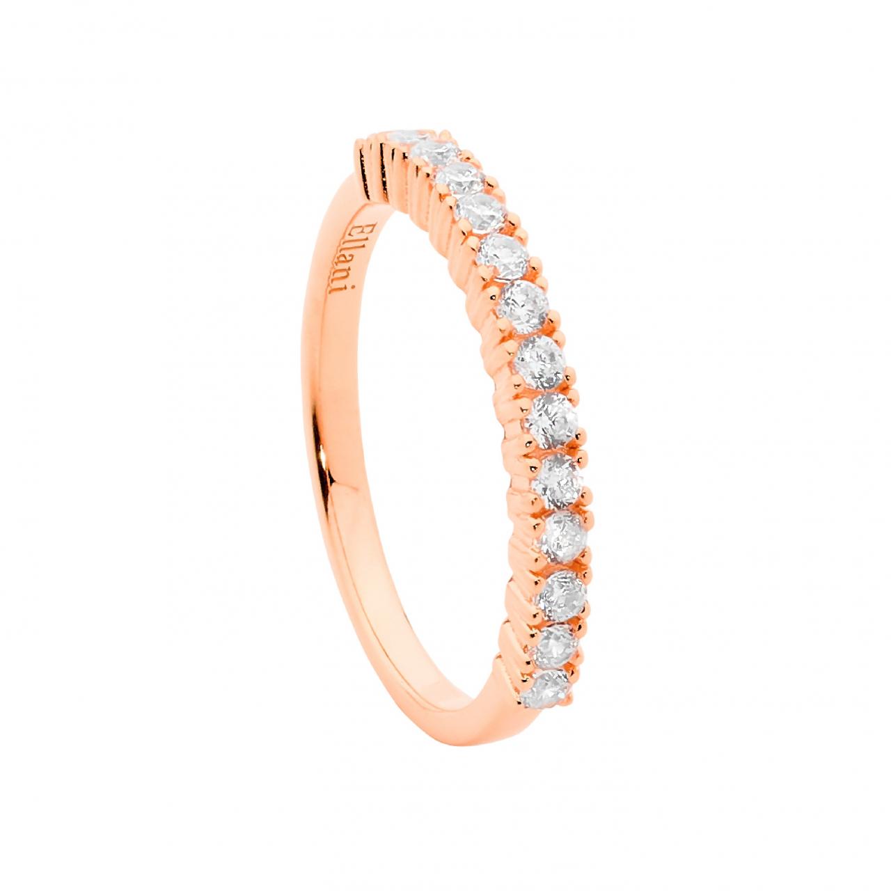 Ellani Sterling Silver & IP Rose Gold Plated White Cubic Zirconia Single Row Ring