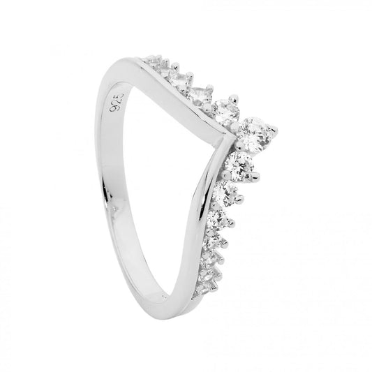 Ellani Sterling Silver White Cubic Zirconia V Shape Ring