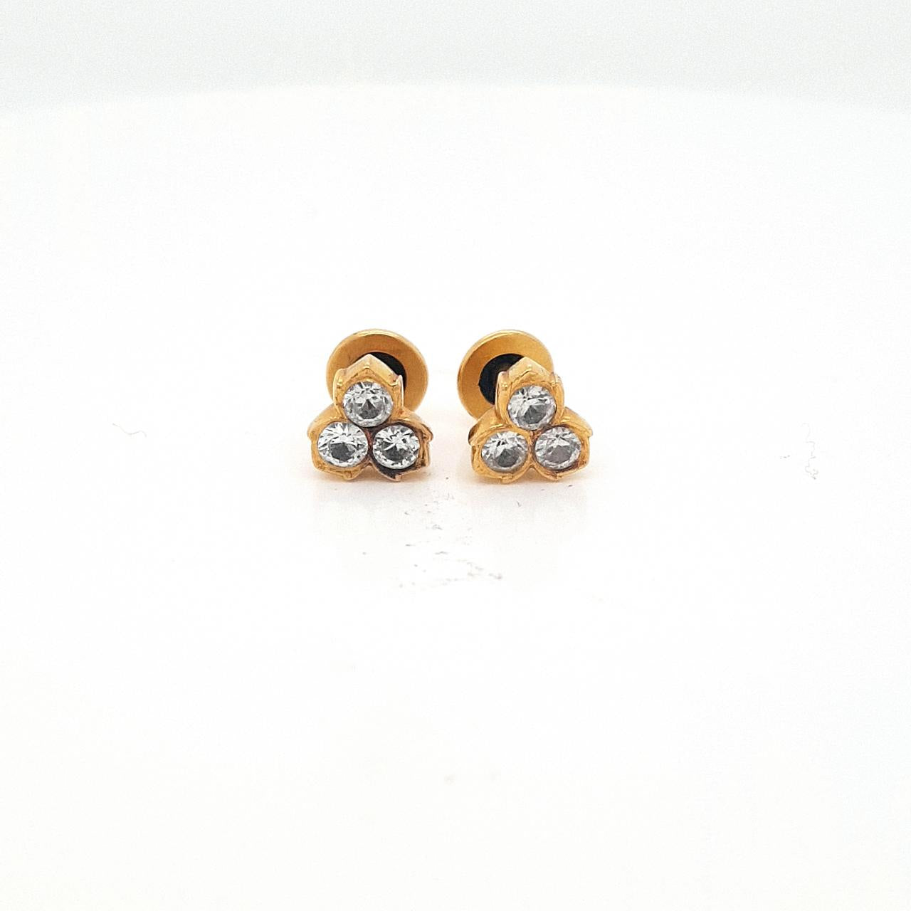 Estate 14ct Yellow Gold Cubic Zirconia Three Stone Stud Earrings