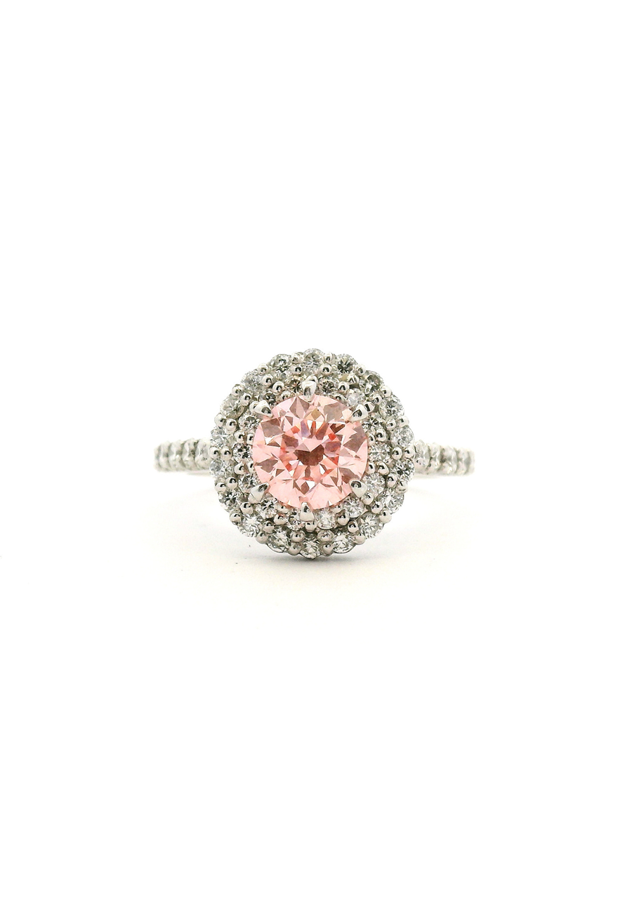 Lab Grown Diamond 18ct White Gold Round Brilliant Cut Fancy Pink Ring