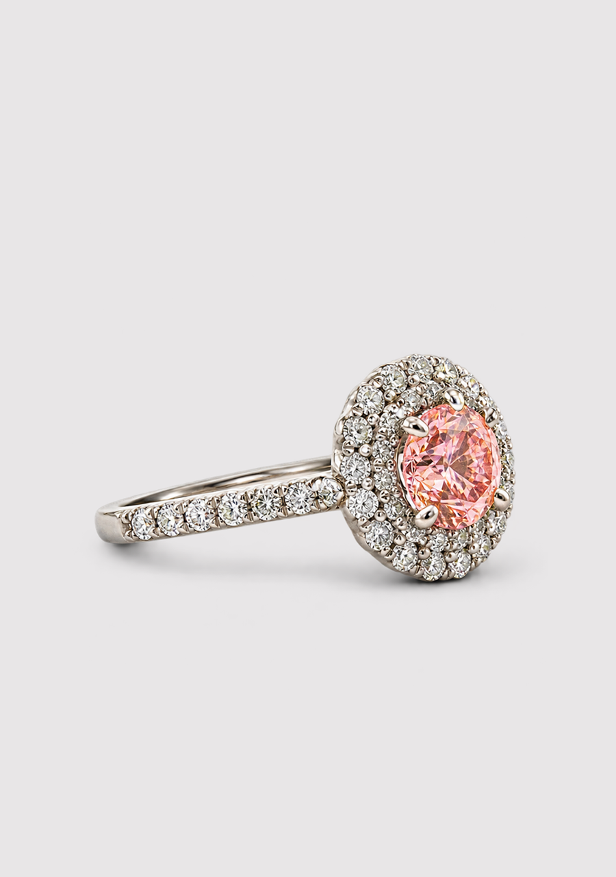 Lab Grown Diamond 18ct White Gold Round Brilliant Cut Fancy Pink Ring