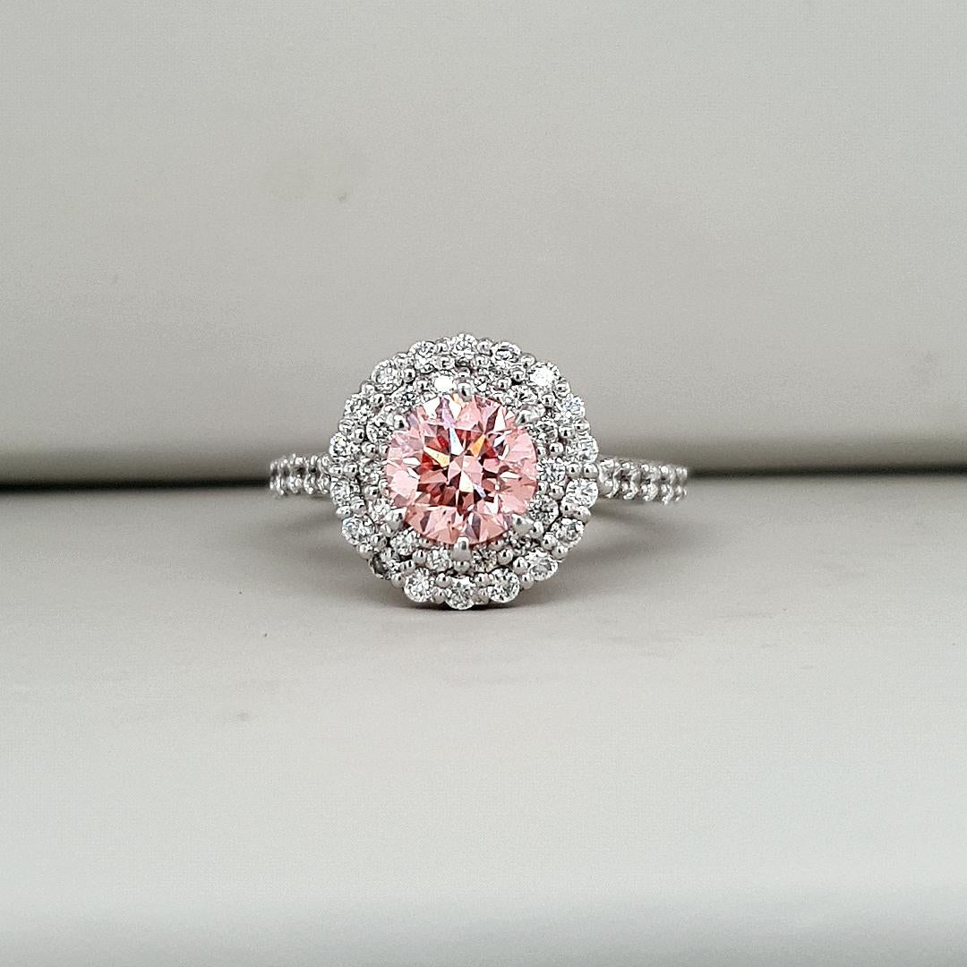 Lab Grown Diamond 18ct White Gold 1.13ct Round Brilliant Cut Fancy Pink Lab Grown Diamond Ring