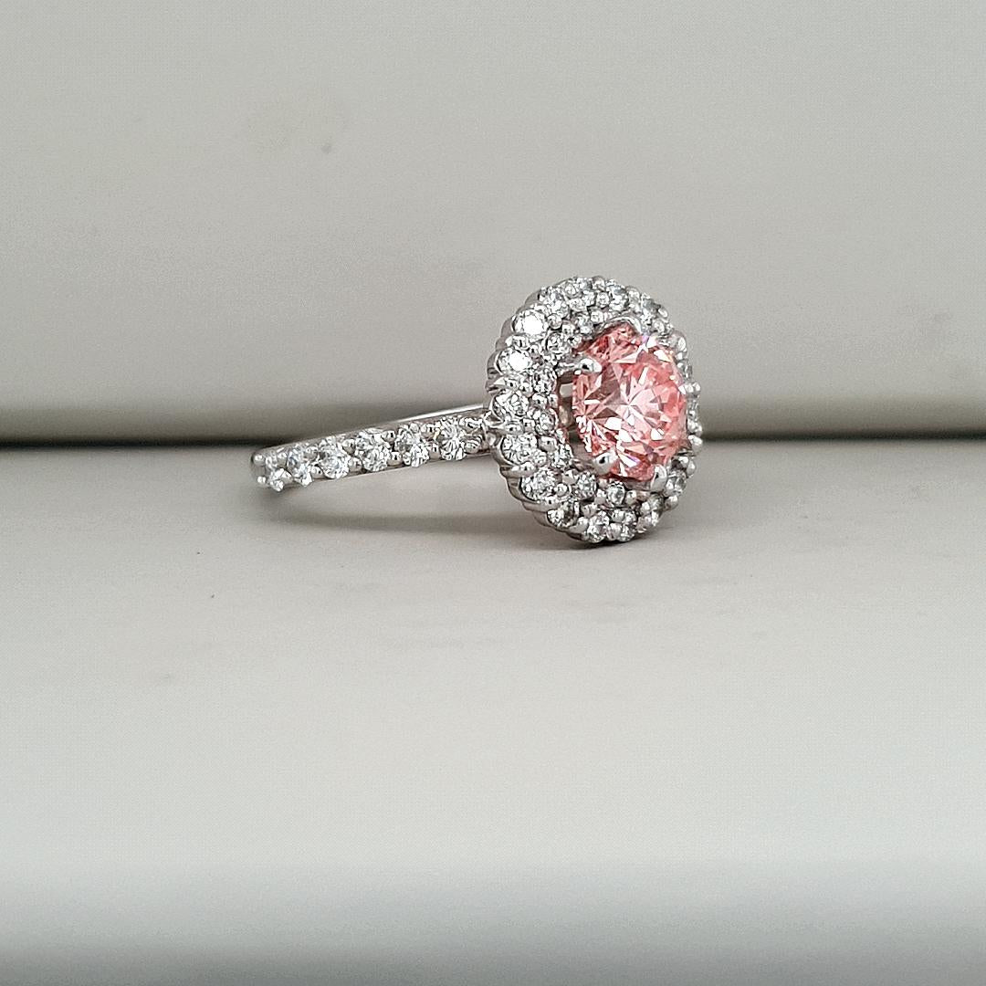 Lab Grown Diamond 18ct White Gold 1.13ct Round Brilliant Cut Fancy Pink Lab Grown Diamond Ring