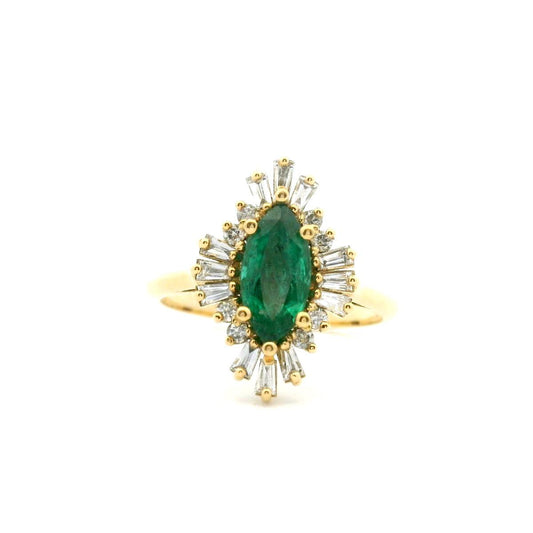 Emerald & Diamond 18ct Yellow Gold Marquise Cut Cluster Ring