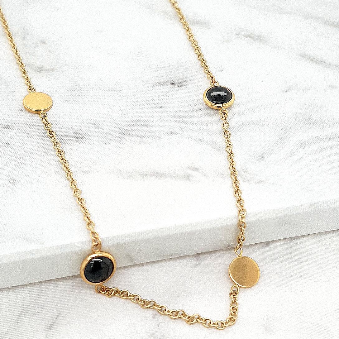 9ct Yellow Gold Onyx Disc on Trace Chain