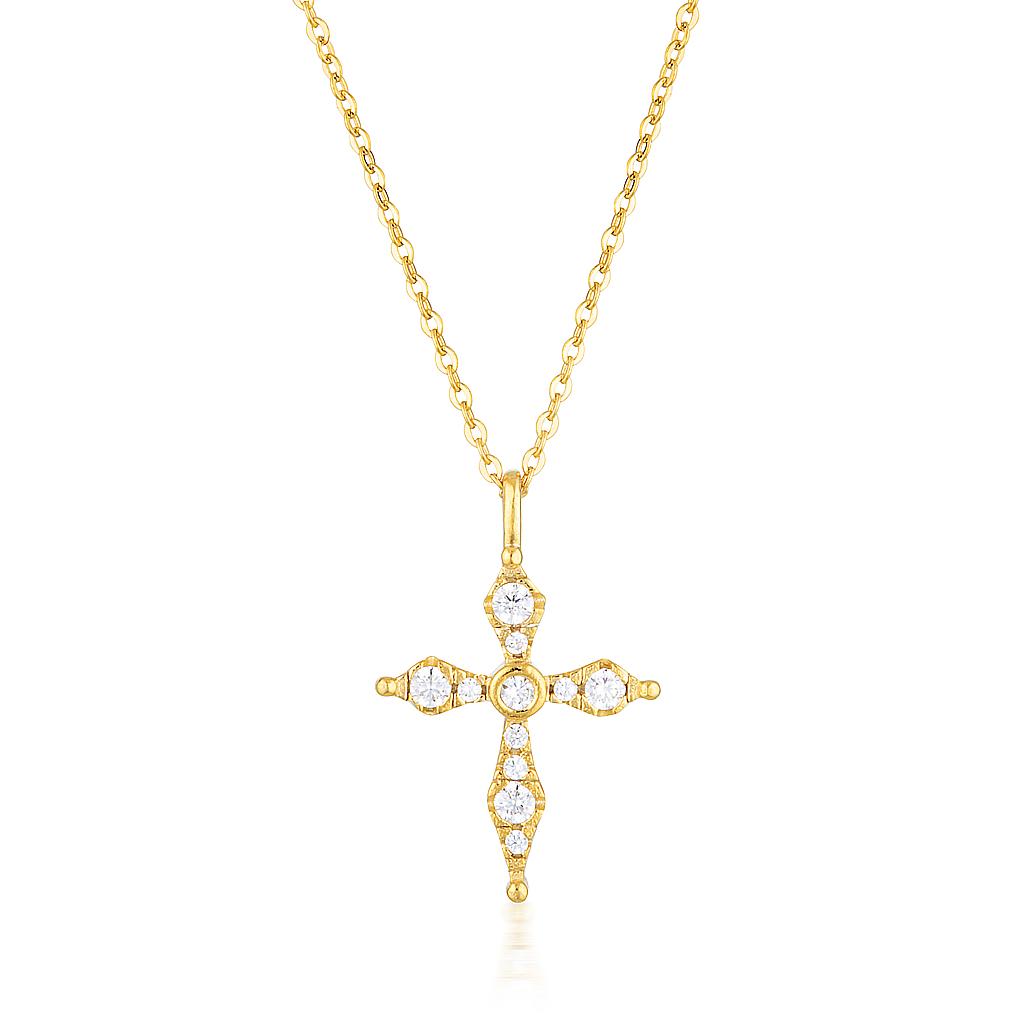 Georgini Gold Plated Bless Mini Cross Necklace