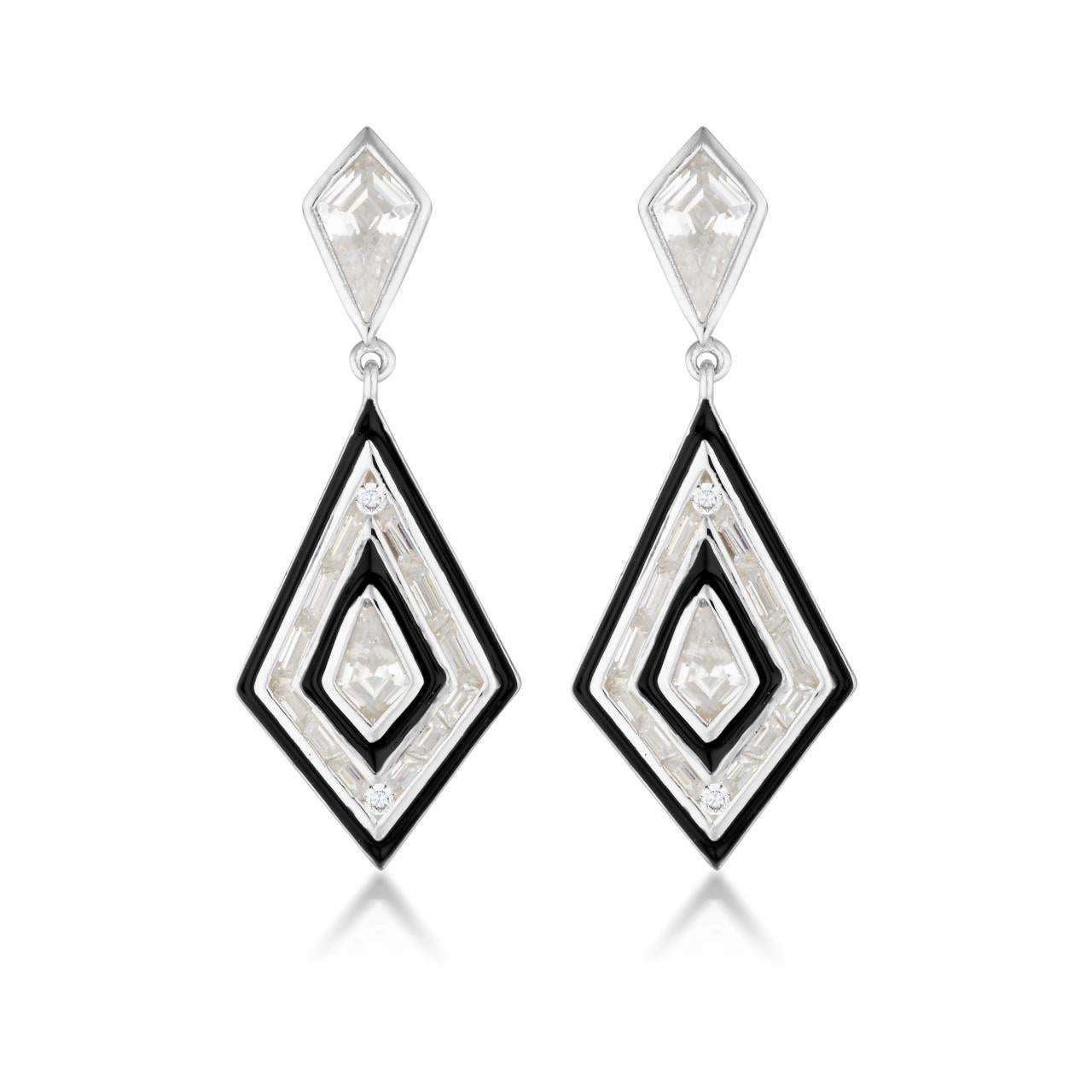 Georgini Sterling Silver & Black Enamel Reflection Art Deco Earrings