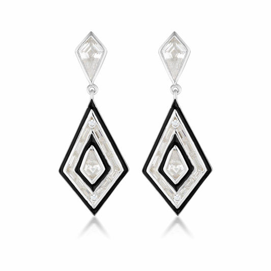 Georgini Sterling Silver & Black Enamel Reflection Art Deco Earrings