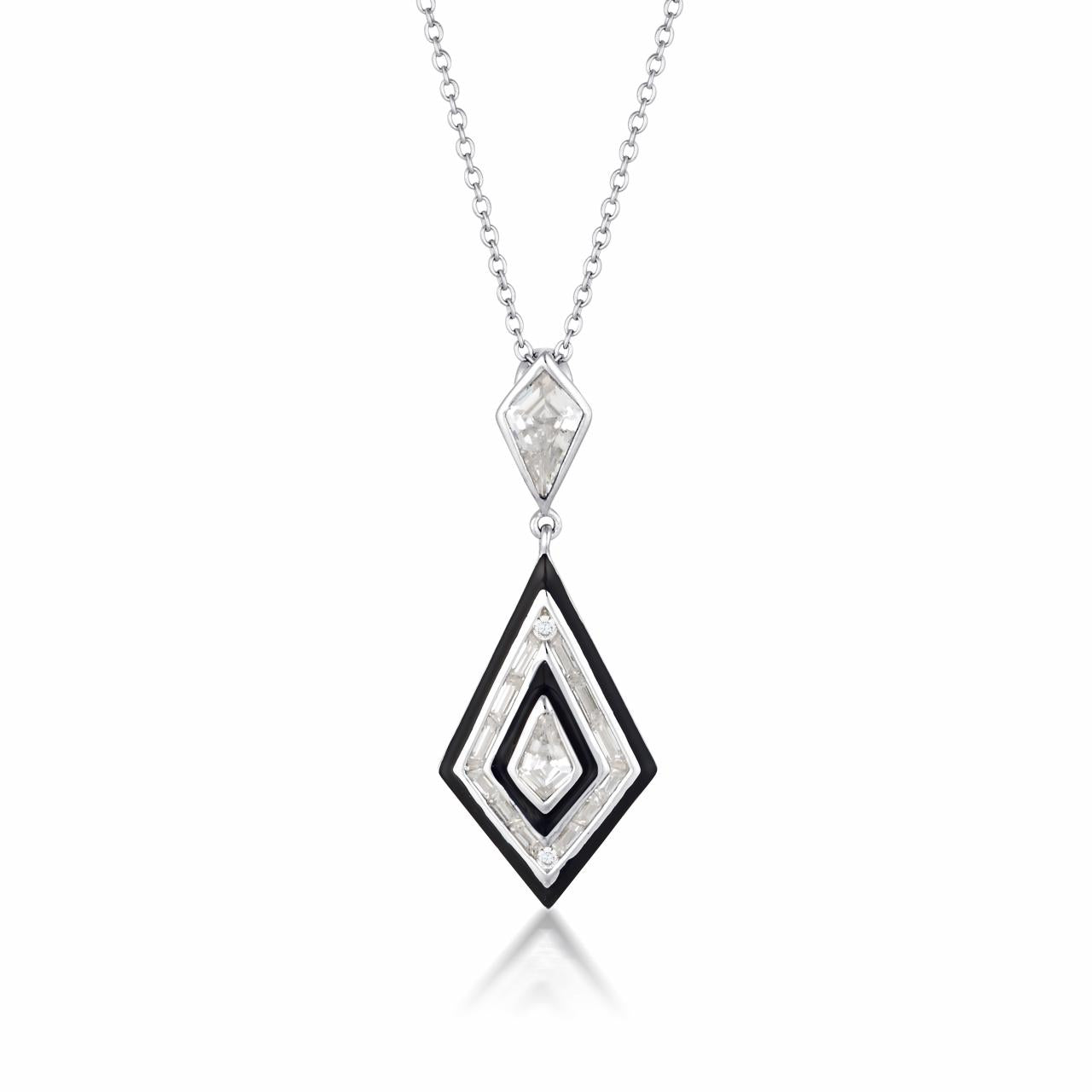 Georgini Sterling Silver & Black Enamel Reflection Art Deco Pendant