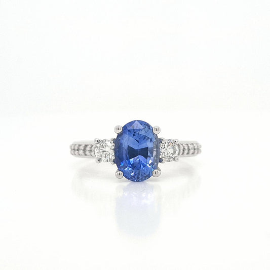 Sapphire & Diamond Platinum Ceylonese Sapphire & Diamond Ring
