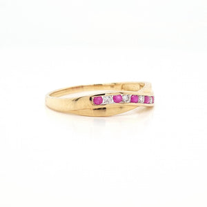 Ruby & Diamond 9ct Yellow Gold Channel Set Cross Over Ring