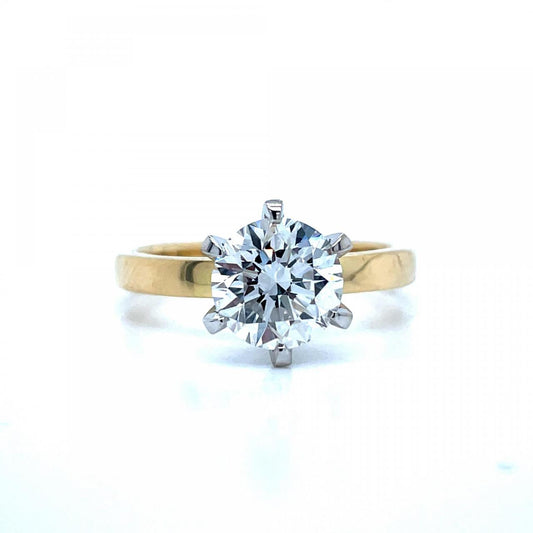 Lab Grown Diamond 18k Yellow & White Gold 2.02ct Round Brilliant Cut Solitaire Ring