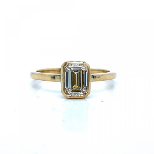 Lab Grown Diamond 18ct Yellow Gold Emerald Cut 1.03ct Bezel Set Ring