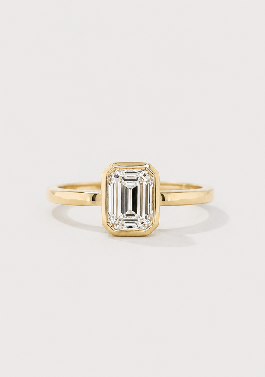 18ct Yellow Gold Emerald Cut 1.03ct Lab Grown Diamond Bezel Set Ring