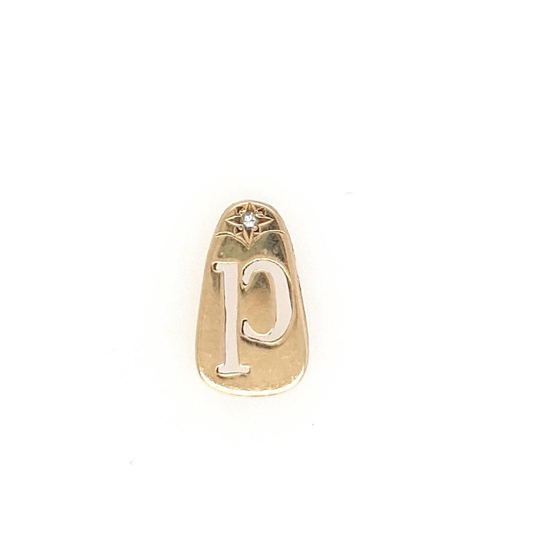 Estate 9ct Yellow Gold and Star Set Diamond P or D Initial Pendant