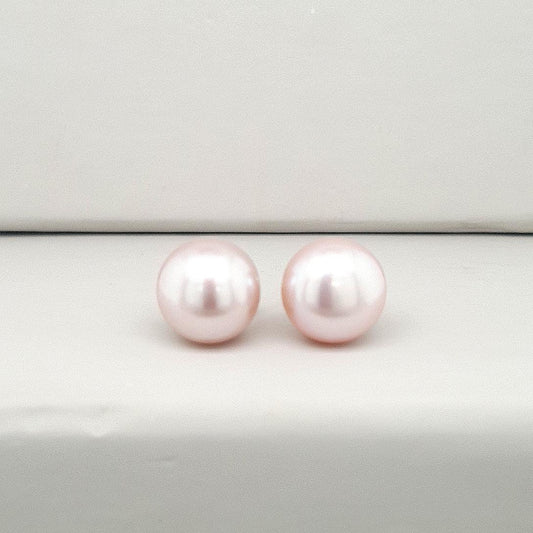 Sterling Silver 10mm Natural Fresh Water Pearl Button Stud Earrings