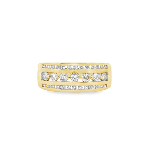 9ct Yellow Gold Diamond Three Row Band