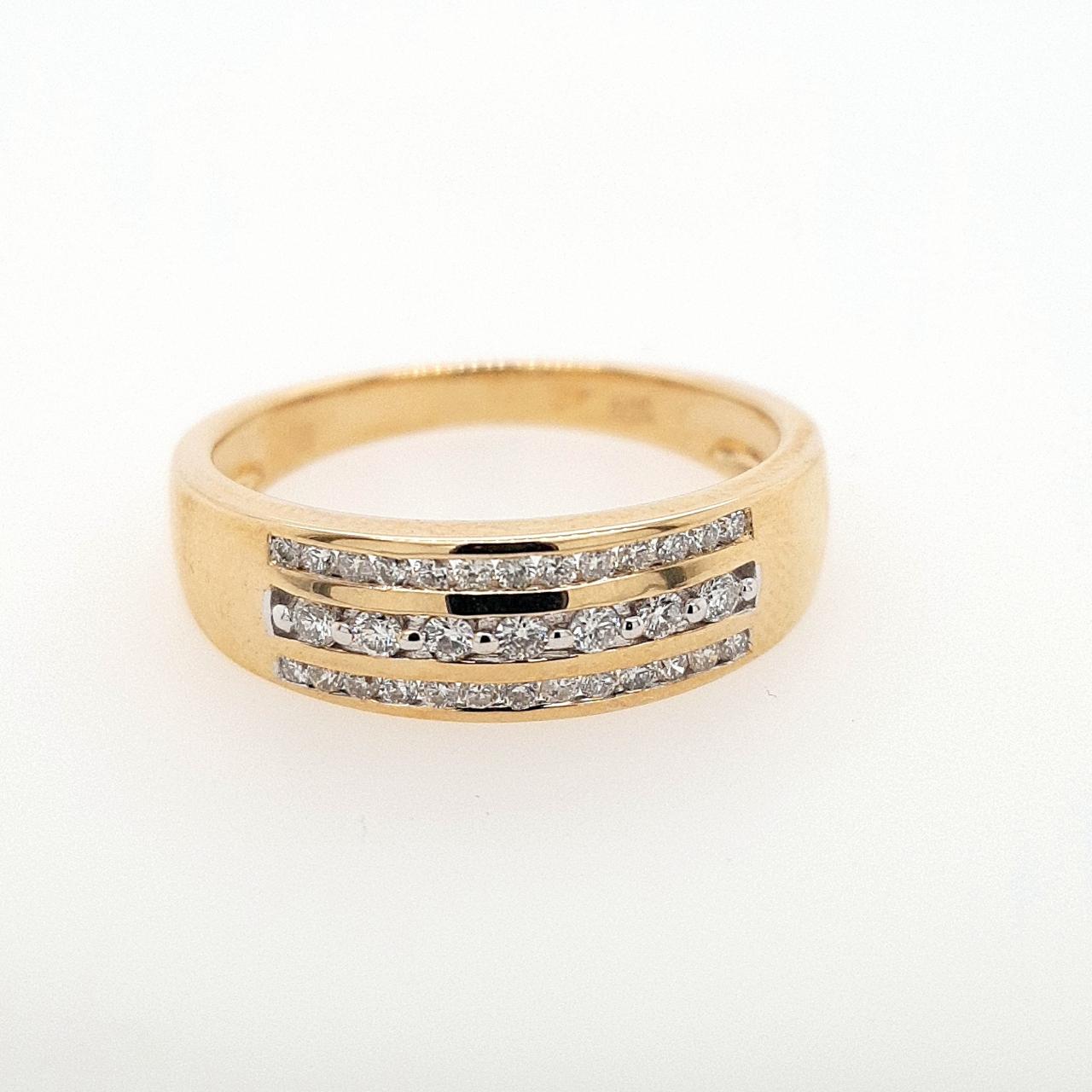 9ct Yellow Gold Diamond Three Row Band