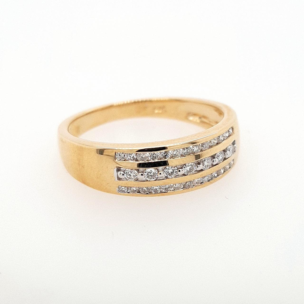 9ct Yellow Gold Diamond Three Row Band