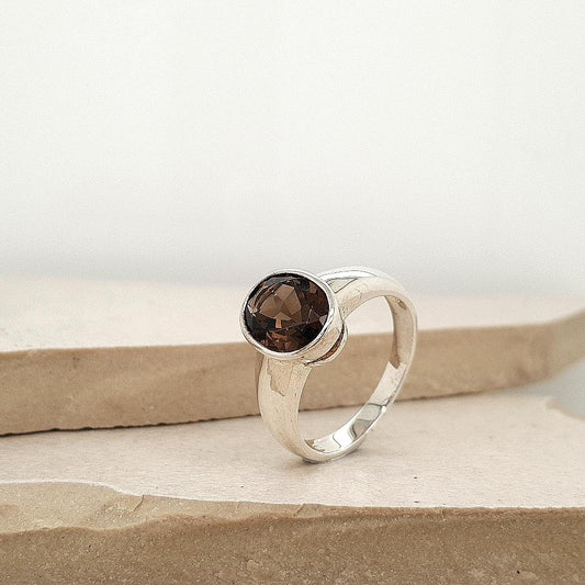 Sterling Silver Bezel Set Oval Smoky Quartz Ring