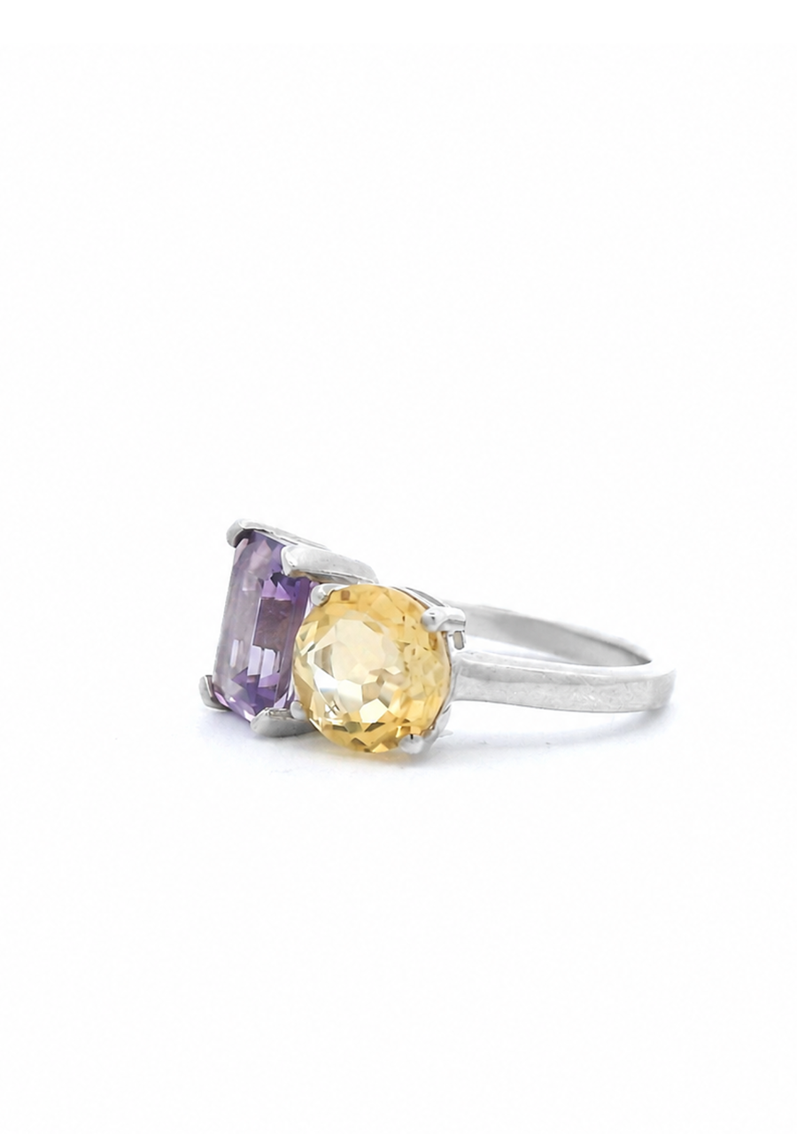 Sterling Silver Toi et Moi Citrine & Amethyst Ring