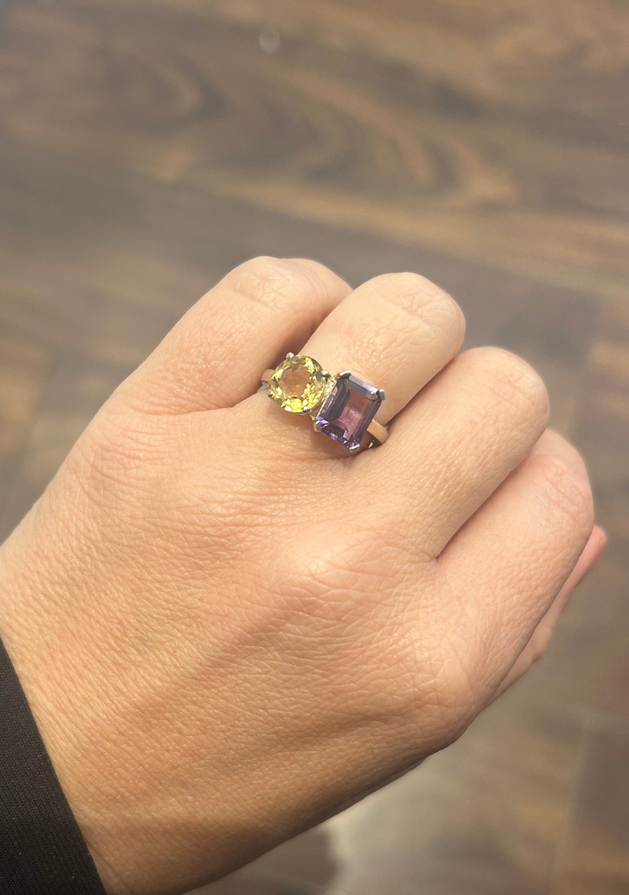 Sterling Silver Toi et Moi Citrine & Amethyst Ring